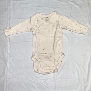 H&M Cream Floral Organic Cotton Long Sleeve Bodysuit Baby Girls Size Newborn